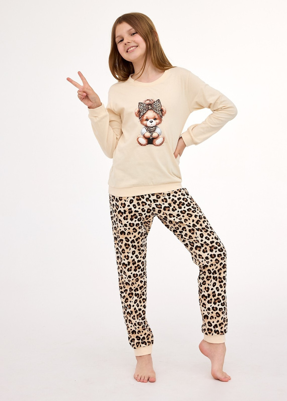594/191, 592/191 Момичешка пижама Panther CORNETTE - бежова, памучна, дълъг ръкав, в декоративна кутия