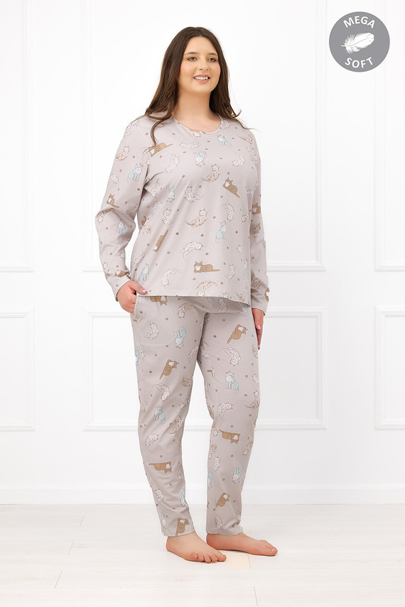 Italian Fashion Filka дамска пижама Mega Soft дълга с котки и джобове