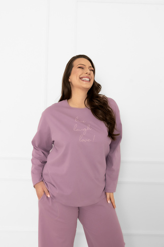 Дамска пижама Ksara Italian Fashion - памук, дълъг ръкав и панталон с джобове - heather