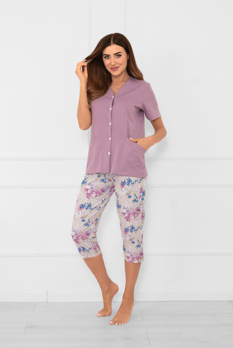 Zafra Дамска пижама с къс ръкав и 3/4 панталон Италианска мода - heather/print