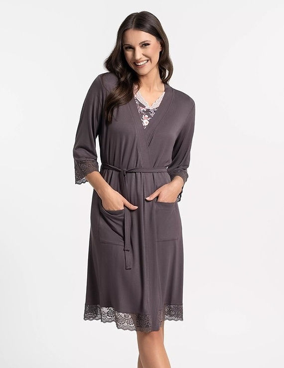 Дамски халат Moraj PDSZ4300-003 от вискоза с дантела, връзване