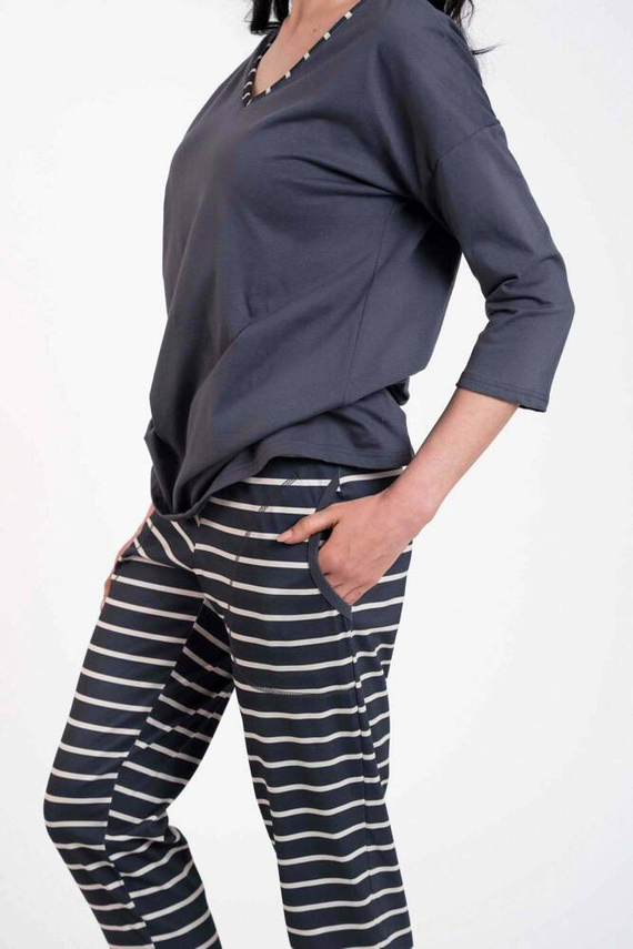 Betty Дамска пижама с 3/4 ръкав и дълъг панталон Италианска мода - графит/графит