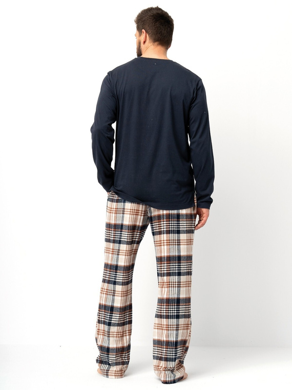 MNS 444 Мъжка пижама Key, черна - памук, дълъг ръкав и гладък панталон