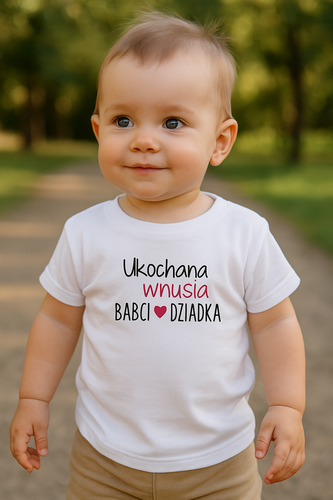 Детска тениска Moocha "Любимата внучка на баба и дядо" - бяла, къс ръкав