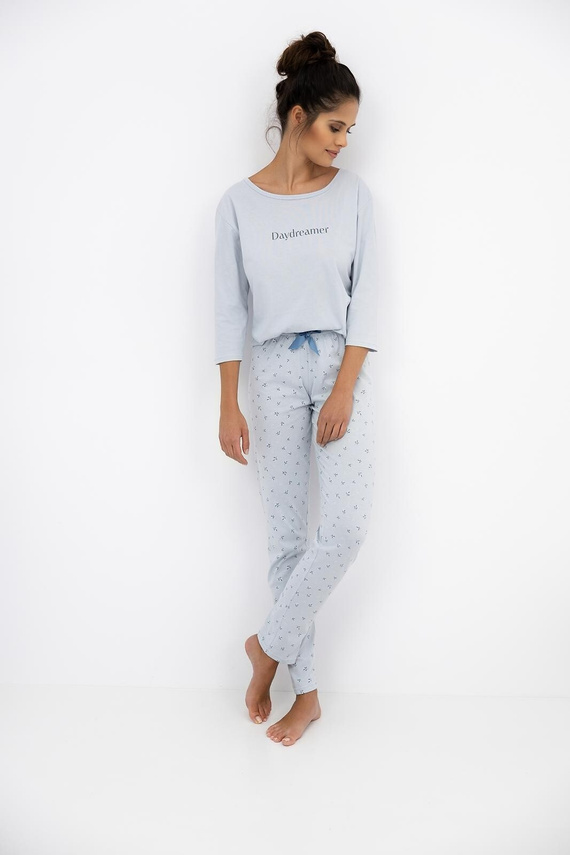 Дамска 3/4 пижама Daydreamer Sensis в гълъбово синьо - комплект памучна пижама с дълги панталони