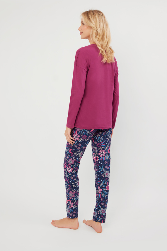 Folk Дамска пижама с дълъг ръкав и дълъг панталон Италианска мода - къпина/принт