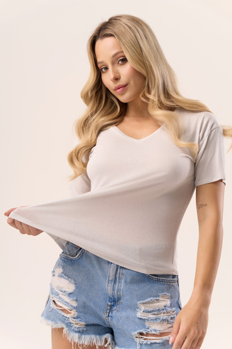 Блуза Serina Grey Babell – вискоза, къси ръкави, V-образно деколте | стилни и удобни