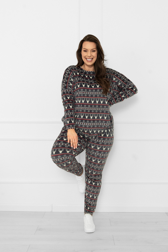 Дамски комплект Navara - поларен комплект с коледен десен с елени Италианска мода - графит