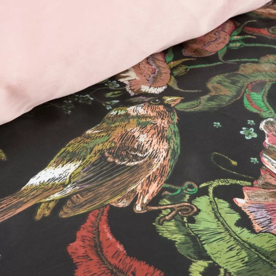 Пролет 21 Цветя спално бельо сатен евро пердета черно/зелено