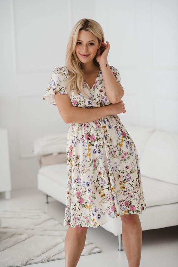 Lovely Dress Рокля за бременни и кърмачки, къс ръкав Milk&Love, кремава на цветя