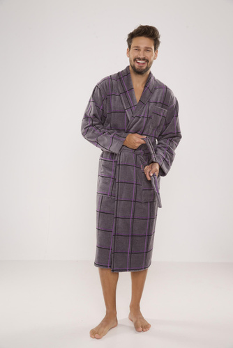 803 / 819 Мъжки халат от хавлиена материя Twin Forex - сив с лилаво каре (сиво каре)