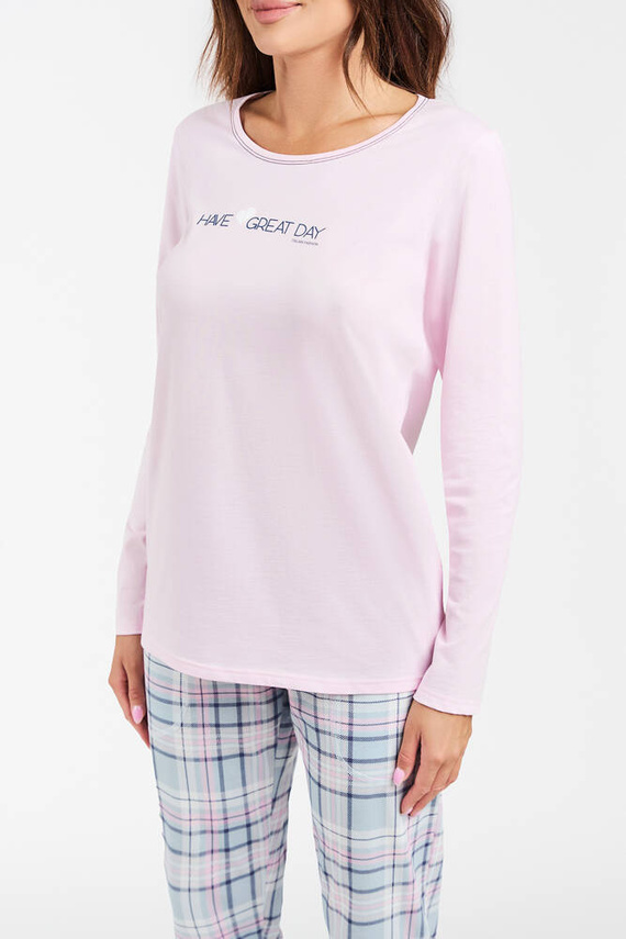 Glamour Дамска пижама с дълъг ръкав и дълъг панталон Италианска мода - розово/принт