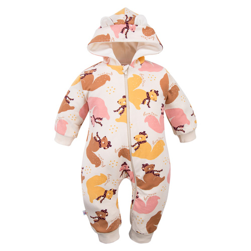 Детски анцуг Fluffy Tails Eevi - екрю, с качулка и есенен принт