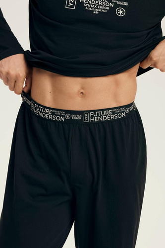 Мъжка пижама Henderson Core 43469 Loger, черно - памук, дълги ръкави, елегантна опаковка