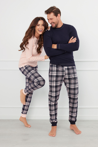 Brit Пижама Мъжки дълъг ръкав, дълъг панталон Италианска мода - морско синьо/принт 