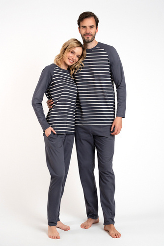 Oda Дамска пижама с дълъг ръкав и дълъг панталон Италианска мода - графит/графит