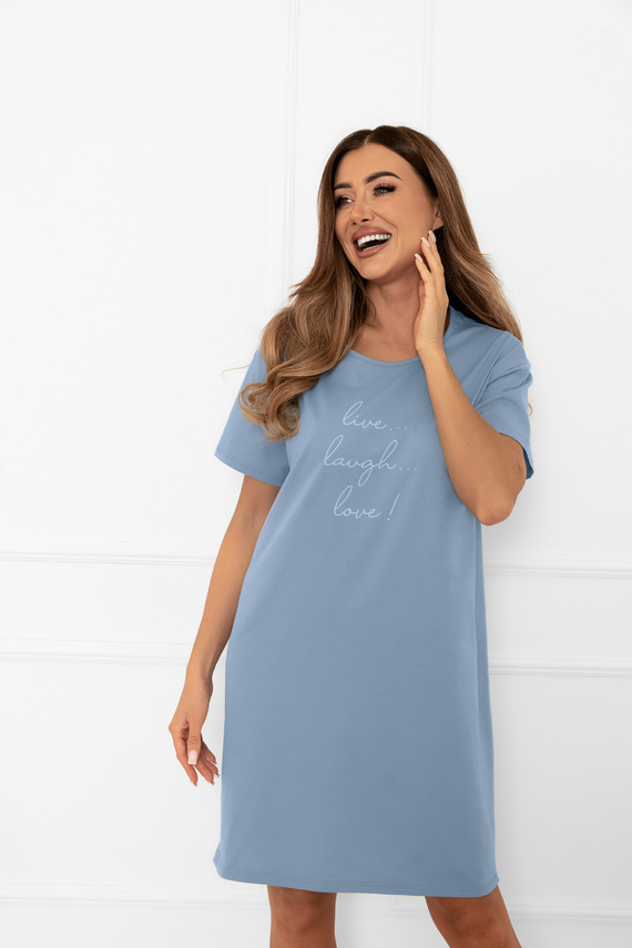 Дамска нощница Ksara - къс ръкав, памук Италианска мода - стомана