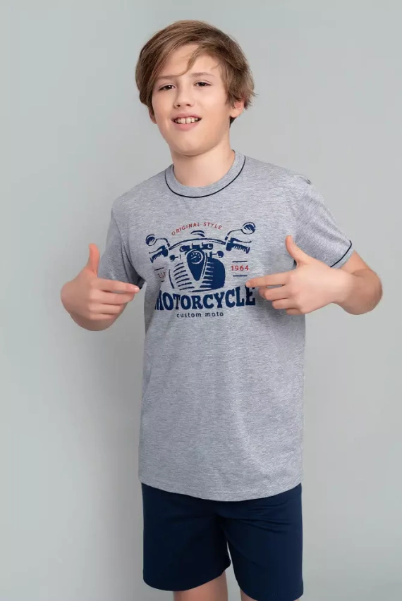 Пижама за момчета Gibson с къс ръкав, панталон Италианска мода - меланж