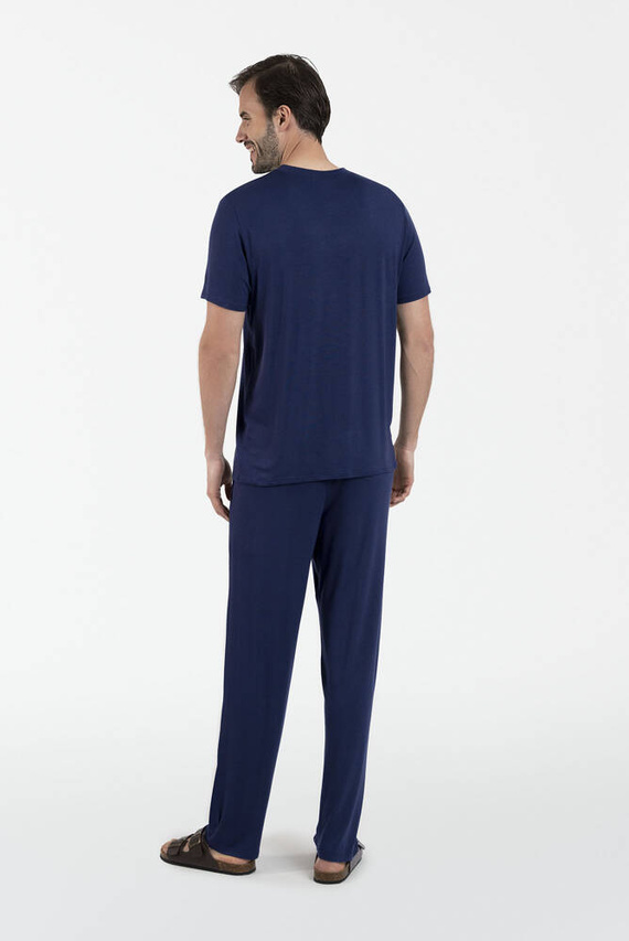 Akord Мъжка пижама с къс ръкав и дълъг панталон Италианска мода - тъмносиньо