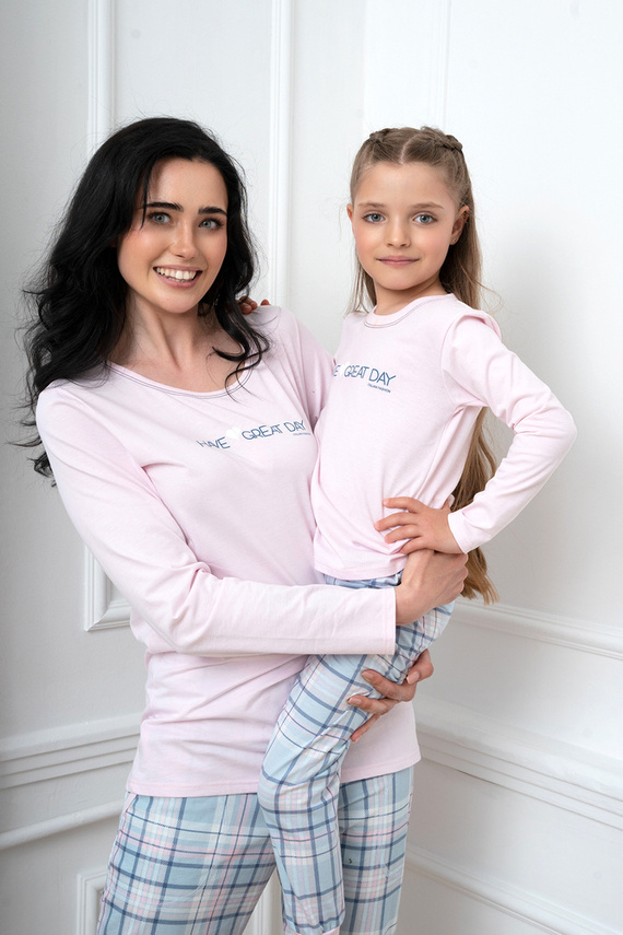 Glamour Дамска пижама с дълъг ръкав и дълъг панталон Италианска мода - розово/принт