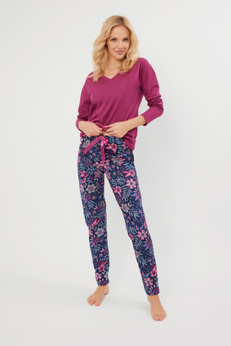 Folk Дамска пижама с дълъг ръкав и дълъг панталон Италианска мода - къпина/принт