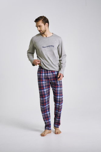 Мъжка пижама Franco 3478 Taro, сива - памук, дълъг ръкав, комфорт и стил