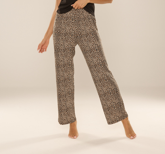 852 Kendall De Lafense - дамски панталон за пижама, дълъг, леопардов принт, вискоза, полиран - кафяв