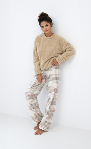 Дамска пижама Joyce Sensis - Топла пижама с мек горнище и карирани панталони