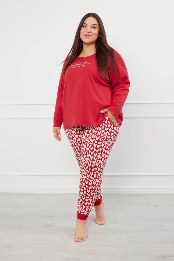 Evora Дамска пижама с дълъг ръкав и дълъг панталон Италианска мода - червено/принт