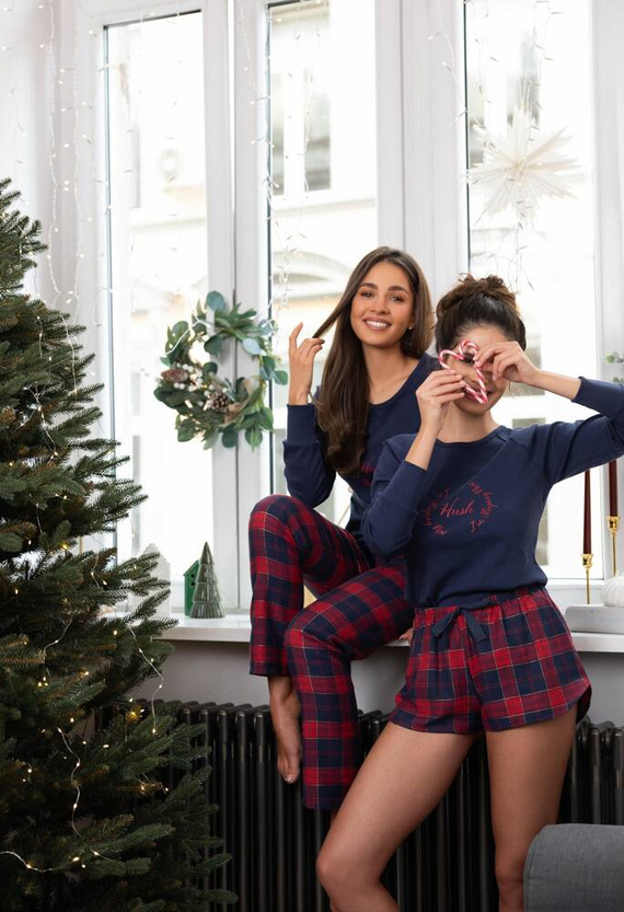 Дамска фланелена пижама Clarissa Sensis - тъмносиньо-червена