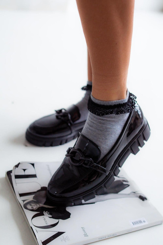 0897 Милена Дамски чорапи с дантела - светъл меланж 1 - черна дантела