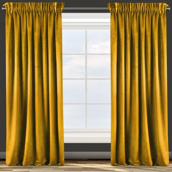 Тейлър кадифена завеса готова на лента Design91 горчица