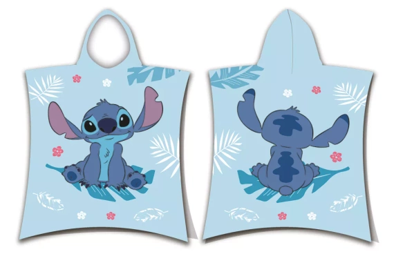 Jf24 Lilo and Stitch Детско пончо Синя хавлия с качулка Disney За басейн, плаж, баня Jerry Fabrics
