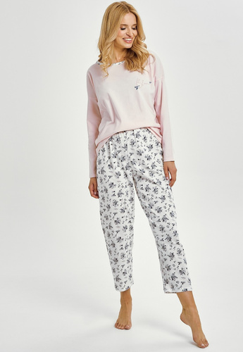 Дамска пижама Ella 3450 Taro, розов памук, дълъг ръкав, удобна