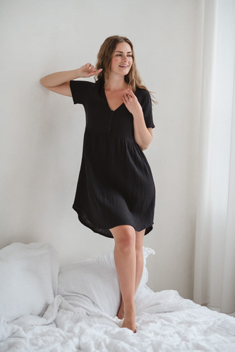 Муселинена нощница за бременни и кърмачки Aurora Milk&Love черна