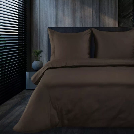 1G Елегантно спално бельо Eva Minge сатен Европердета кафяв | Macosatin 100% памук