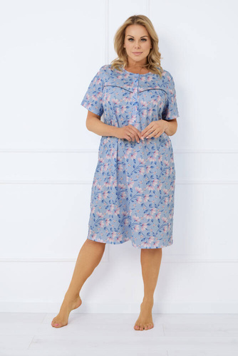 Нощна риза с разкопчани копчета Facelia, къс ръкав Италианска мода - принт