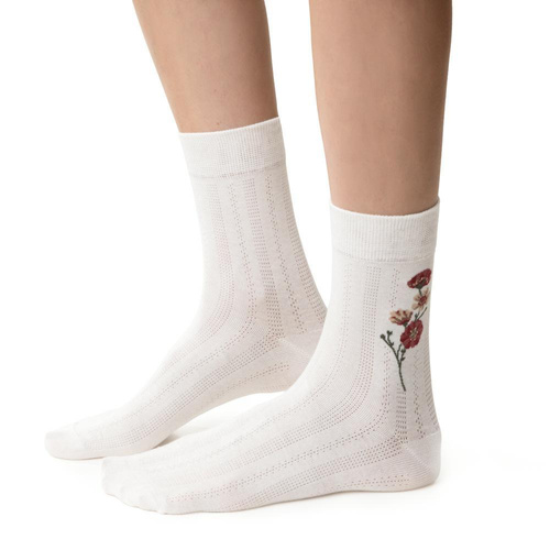 Дамски чорапи Steven Planeta Ziemia art.017 ecru 041– памук, стилни мотиви, комфорт