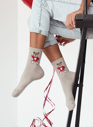 0200-144 Дамски чорапи Мече Милена за Свети Валентин - Бежови
