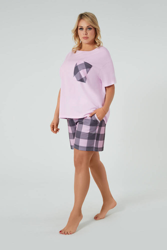 Kayo Дамска пижама с къс ръкав, къси панталони Италианска мода - розово/принт