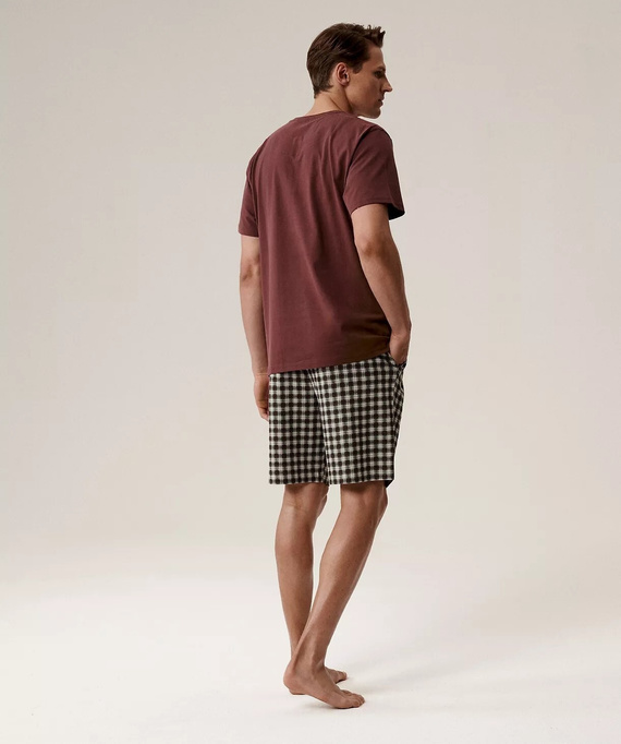 Мъжка пижама NMP-397 - винено сива памучна, с къс ръкав, лека и удобна за лятото