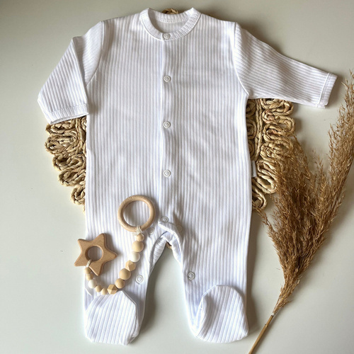 PA093 Бебешка гащеризон Mamatti на райета - бяла