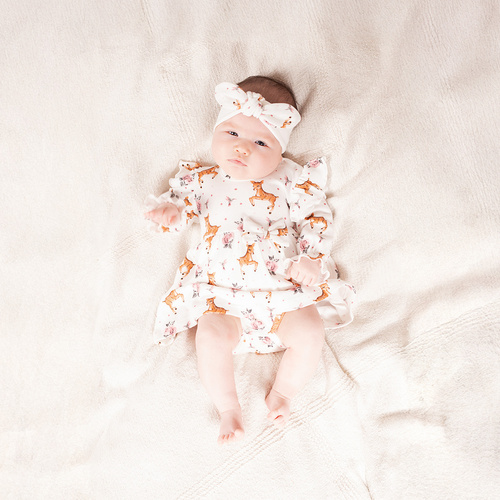 216159 Лала – Боди Nicol, памук, дълъг ръкав, бежов принт