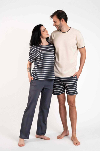 Betty Дамска пижама с къс ръкав и дълъг панталон Италианска мода - графит/графит