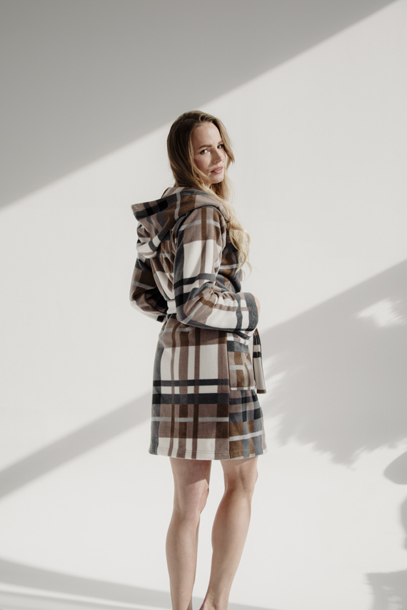 031 De Lafense одеяло за баня - топъл дамски халат от полар Super Cozy, кафяв