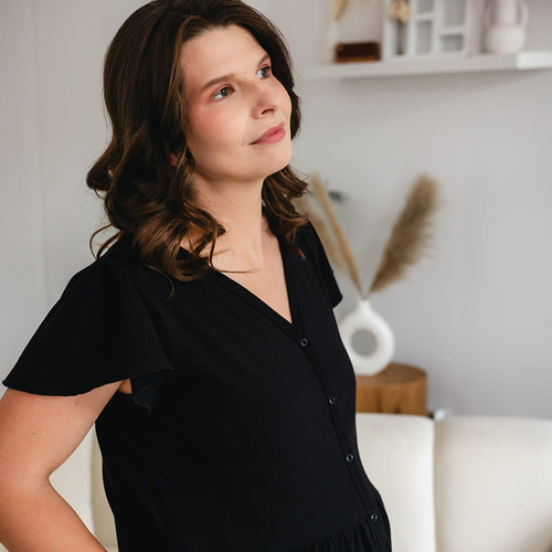 Риза с копчета за бременни Linda Eevi, черна – за хранене, гъвкава, дишаща, полско качество