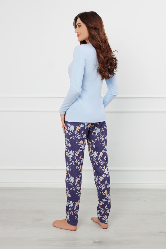 Pulia Дамска пижама с дълъг ръкав и дълъг панталон Италианска мода - синьо/печат