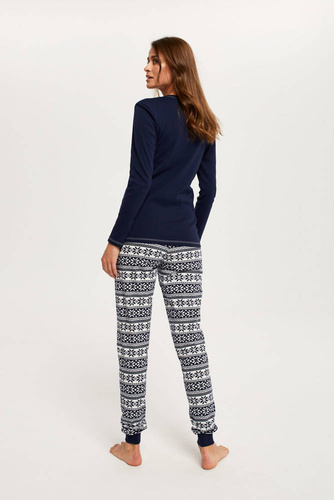 Arktyka Дамска пижама с дълъг ръкав и дълъг панталон Италианска мода - тъмносиньо/принт