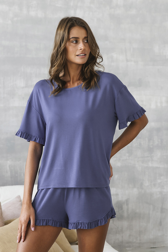 Style Дамска пижама с къс ръкав, къси панталони Италианска мода - синьо