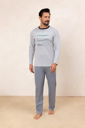 Regina 492 сиво – мъжка памучна пижама с дълъг ръкав класическа кройка